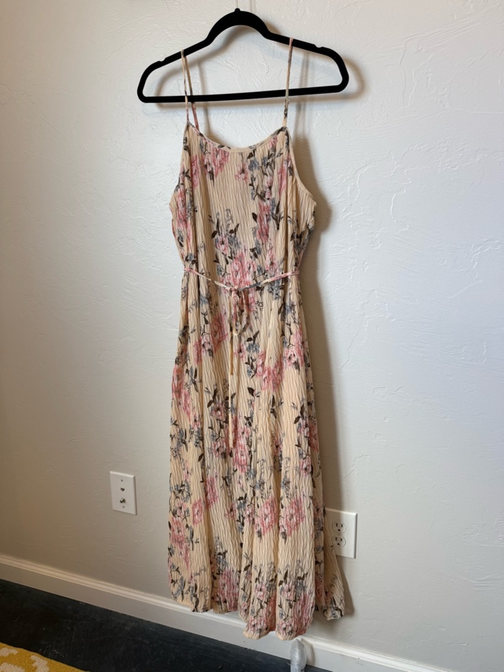 Lovestitch Cream Midi Dress with Pink Floral Print
